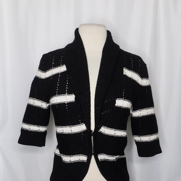 WHBM Striped Shawl Cardigan Sweater Metallic White House Black Market Small - Picture 3 of 10